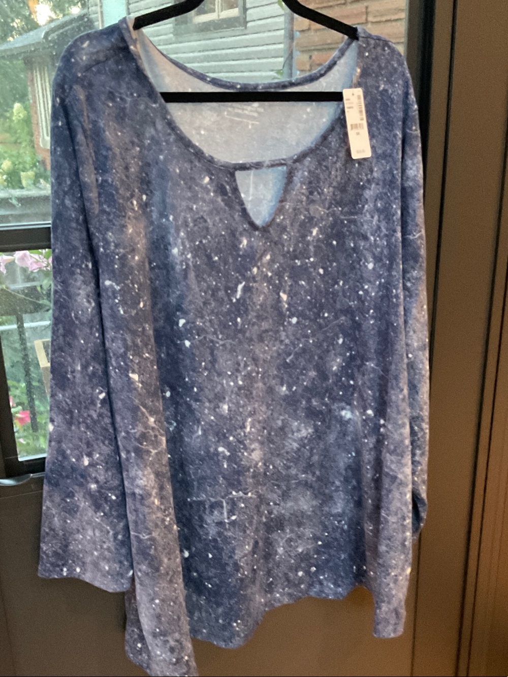 Penningtons Blue Mineral-Wash Long Sleeve Keyhole Top